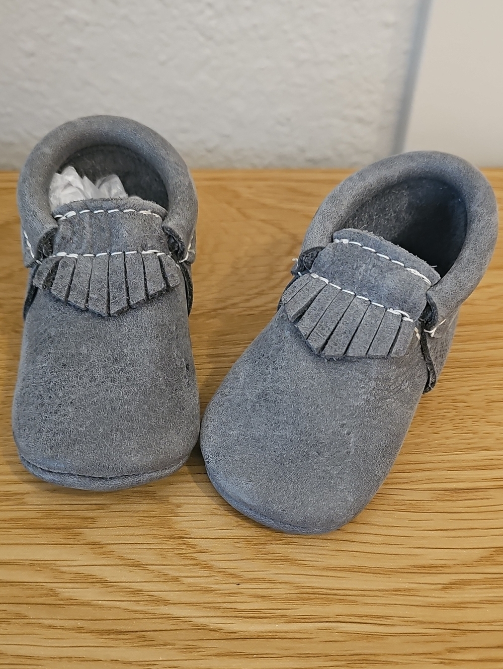 Freshly Picked Leather Fringe Moccasins - Weathered Gray - Size 3 Baby